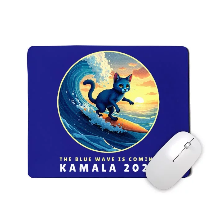 Blue Cats Wave For Kamala Funny Cat Lady Harris President Mousepad