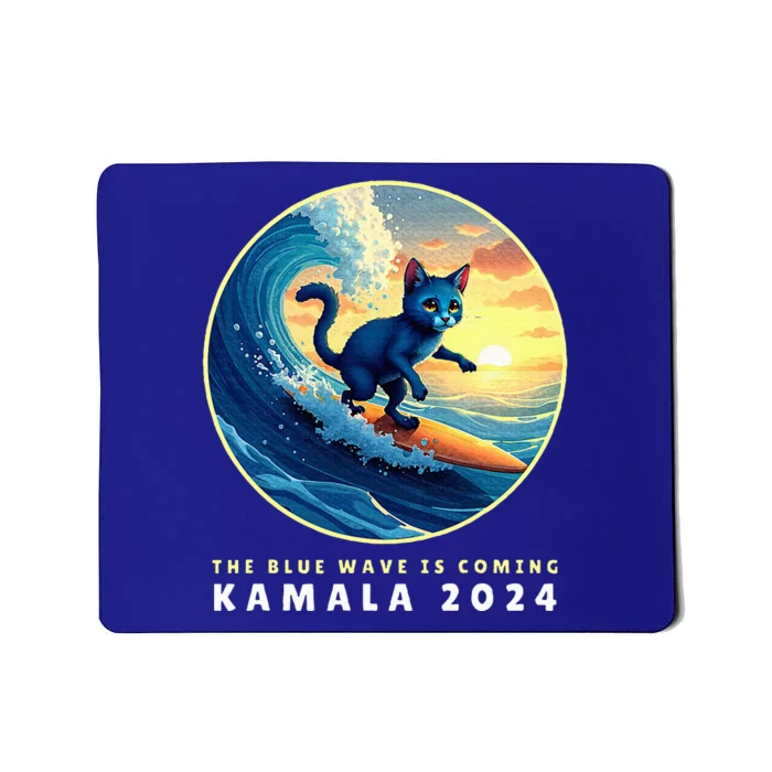 Blue Cats Wave For Kamala Funny Cat Lady Harris President Mousepad