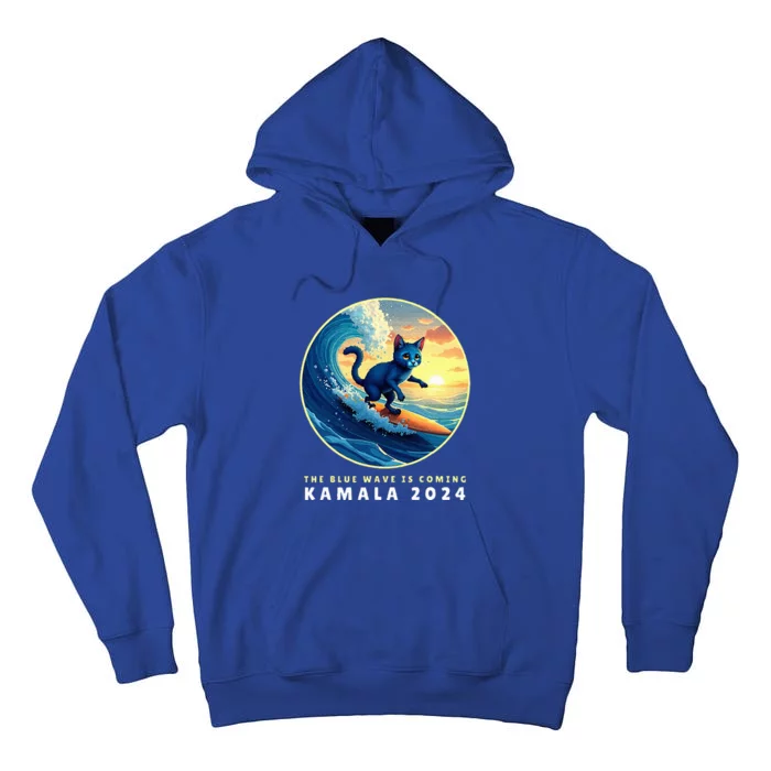 Blue Cats Wave For Kamala Funny Cat Lady Harris President Tall Hoodie