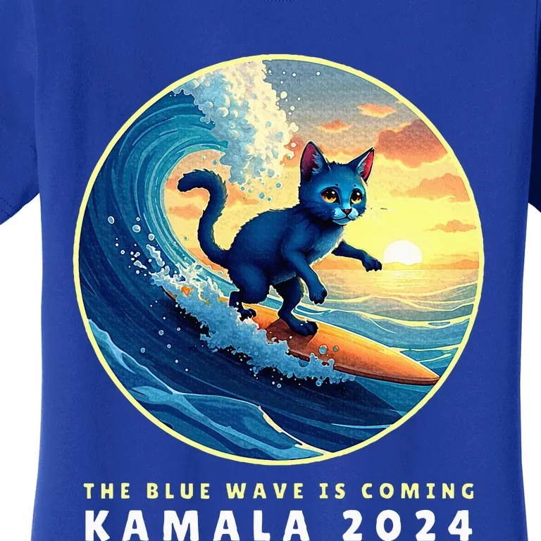 Blue Cats Wave For Kamala Funny Cat Lady Harris President Women's T-Shirt