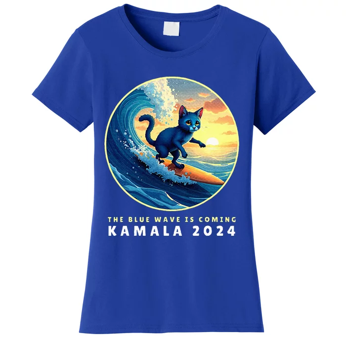 Blue Cats Wave For Kamala Funny Cat Lady Harris President Women's T-Shirt