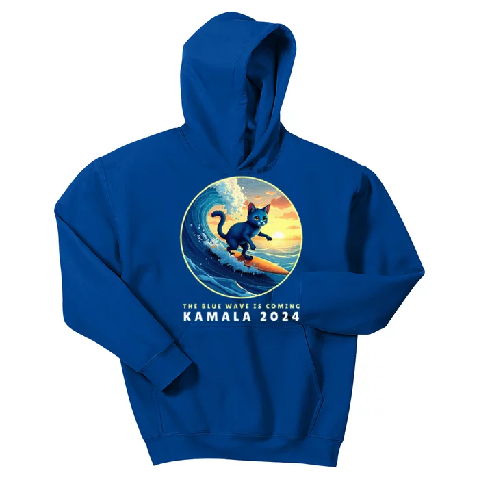 Blue Cats Wave For Kamala Funny Cat Lady Harris President Kids Hoodie