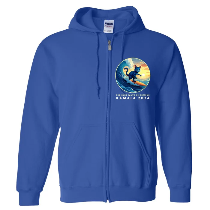 Blue Cats Wave For Kamala Funny Cat Lady Harris President Full Zip Hoodie