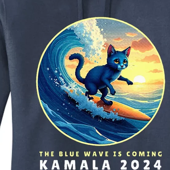 Blue Cats Wave For Kamala Funny Cat Lady Harris President Women's Pullover Hoodie