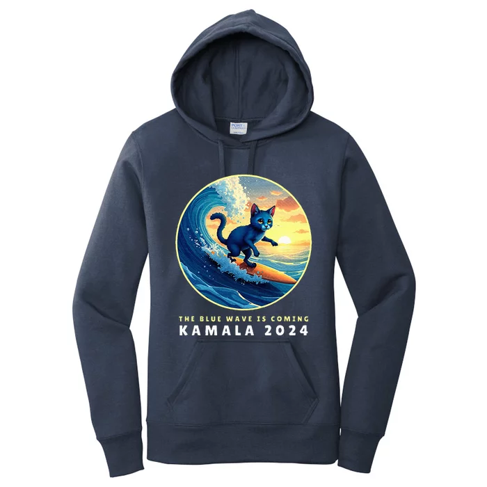 Blue Cats Wave For Kamala Funny Cat Lady Harris President Women's Pullover Hoodie