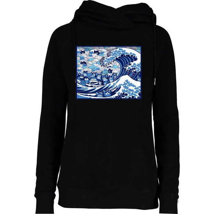 Blue Cats Wave For Kamala Womens Funnel Neck Pullover Hood