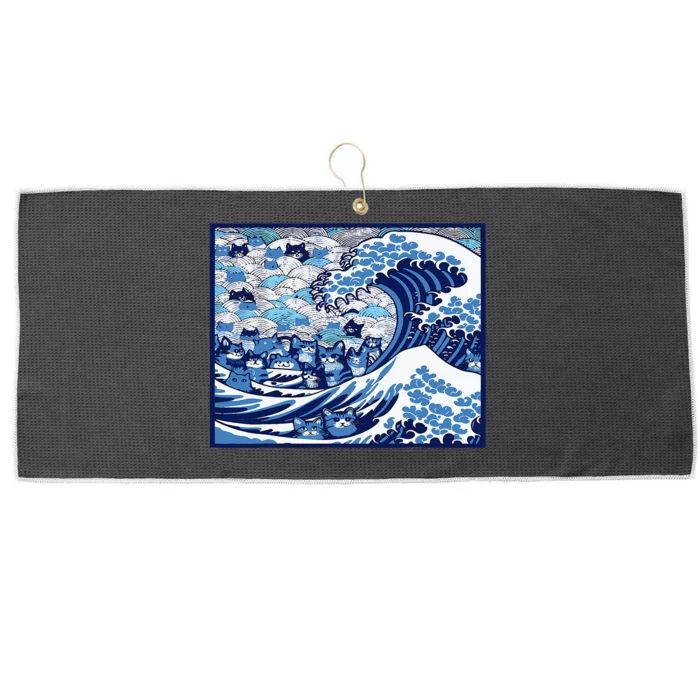 Blue Cats Wave For Kamala Large Microfiber Waffle Golf Towel