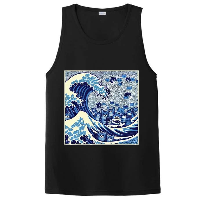 Blue Cats Wave For Kamala Funny Cat Lady Performance Tank