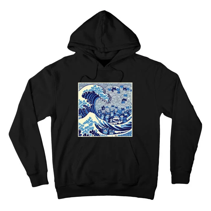 Blue Cats Wave For Kamala Funny Cat Lady Tall Hoodie