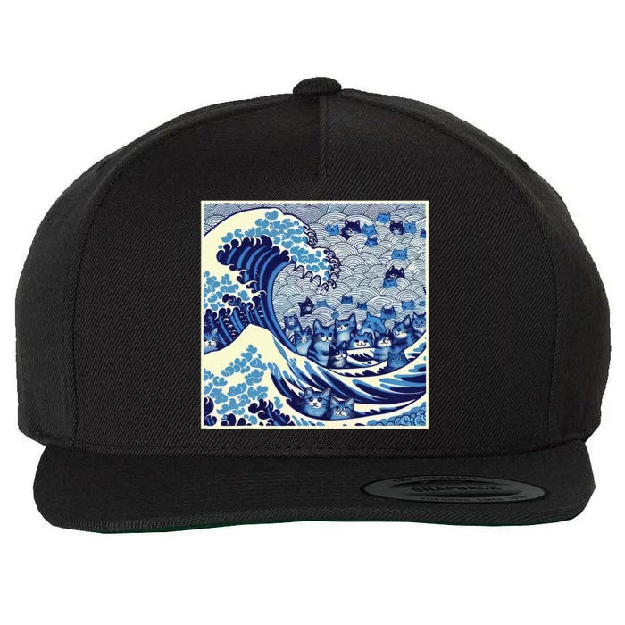 Blue Cats Wave For Kamala Funny Cat Lady Wool Snapback Cap