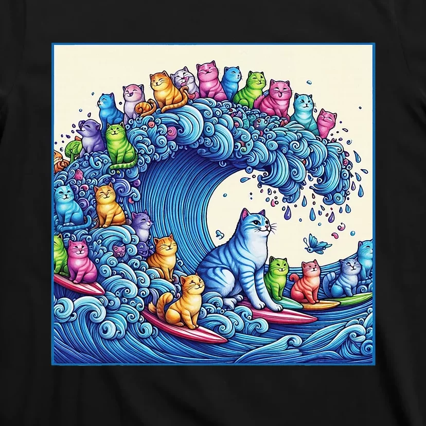 Blue Cats Wave For Kamala Funny Cat Lady T-Shirt