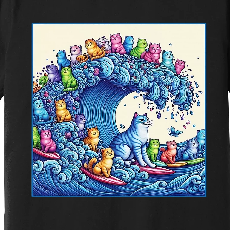 Blue Cats Wave For Kamala Funny Cat Lady Premium T-Shirt