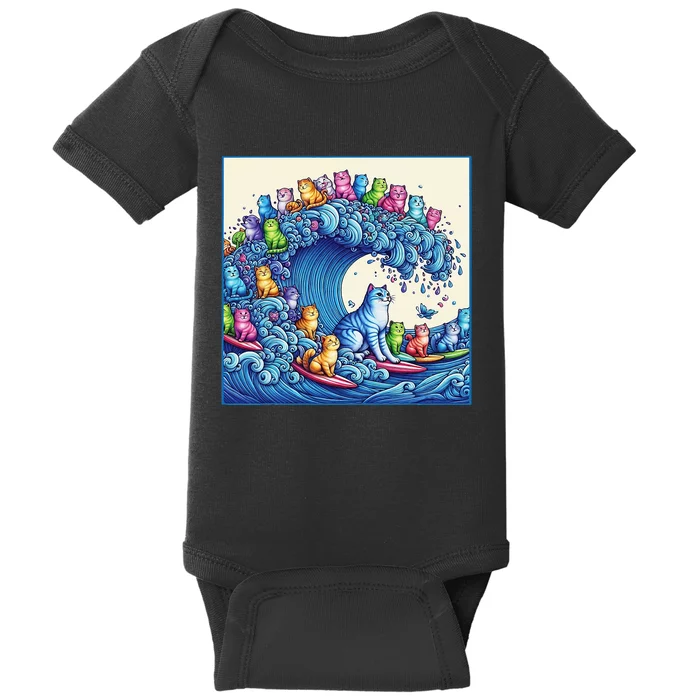 Blue Cats Wave For Kamala Funny Cat Lady Baby Bodysuit