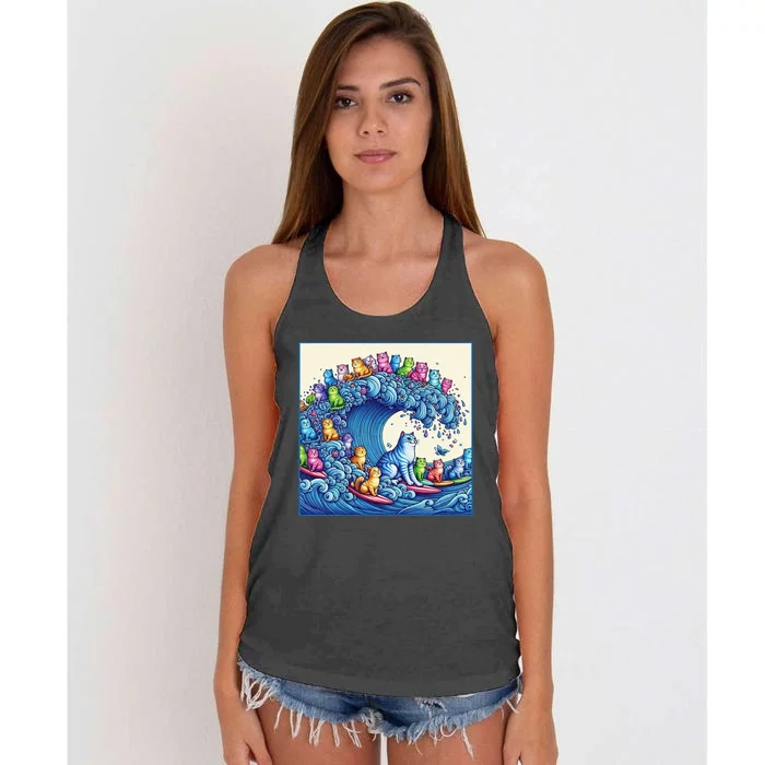 Blue Cats Wave For Kamala Funny Cat Lady Women's Knotted Racerback Tank