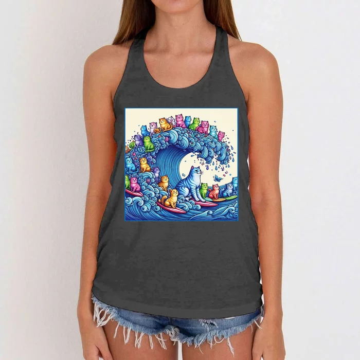 Blue Cats Wave For Kamala Funny Cat Lady Women's Knotted Racerback Tank