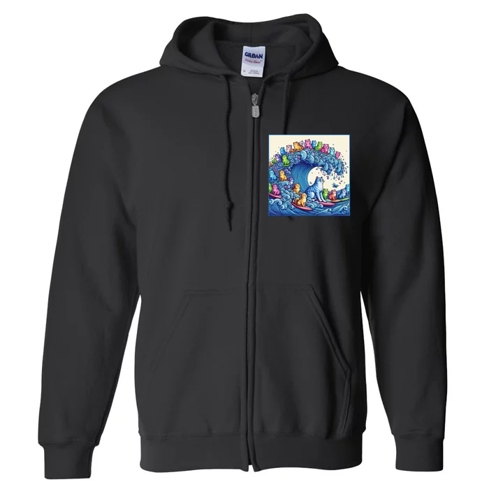 Blue Cats Wave For Kamala Funny Cat Lady Full Zip Hoodie