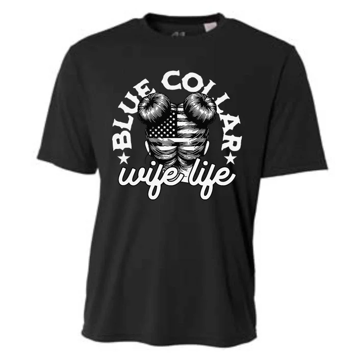 Blue Collar Wife Life Messy Hair Buns Usa Flag Cooling Performance Crew T-Shirt