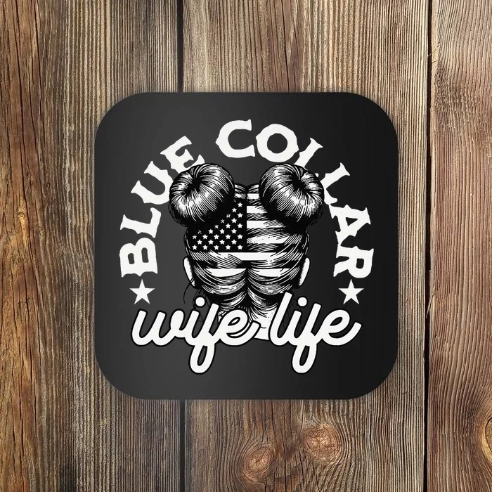 Blue Collar Wife Life Messy Hair Buns Usa Flag Coaster