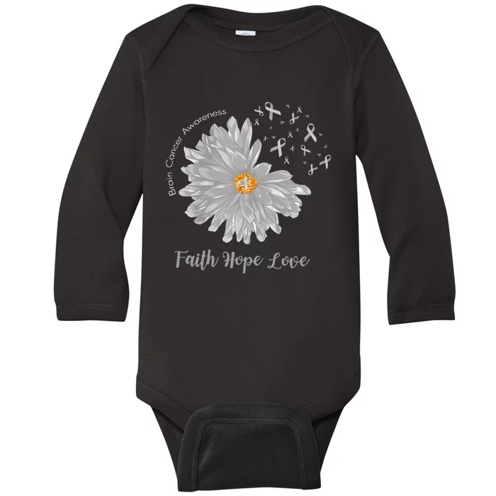 Brain Cancer Warrior Faith Love Hope Baby Long Sleeve Bodysuit