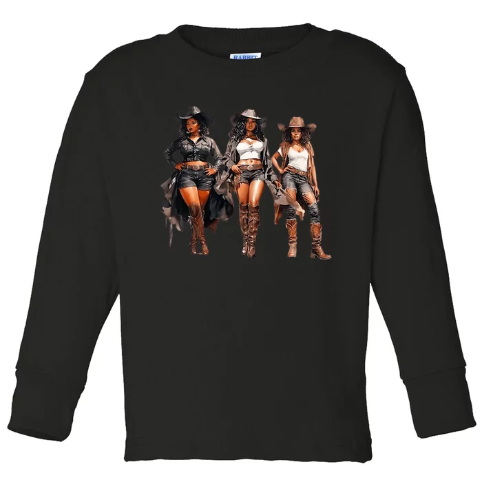 Black Cowgirl Western Rodeo Melanin Black History Texas Toddler Long Sleeve Shirt