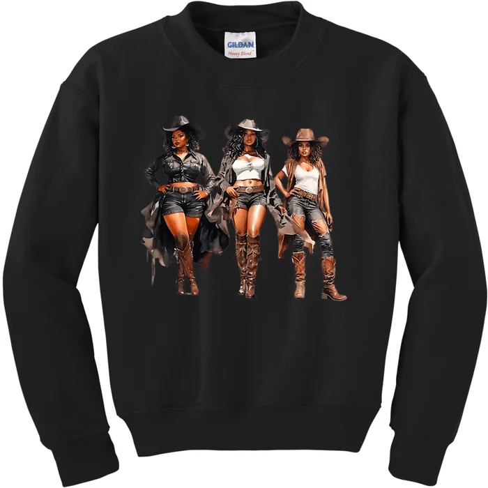 Black Cowgirl Western Rodeo Melanin Black History Texas Kids Sweatshirt