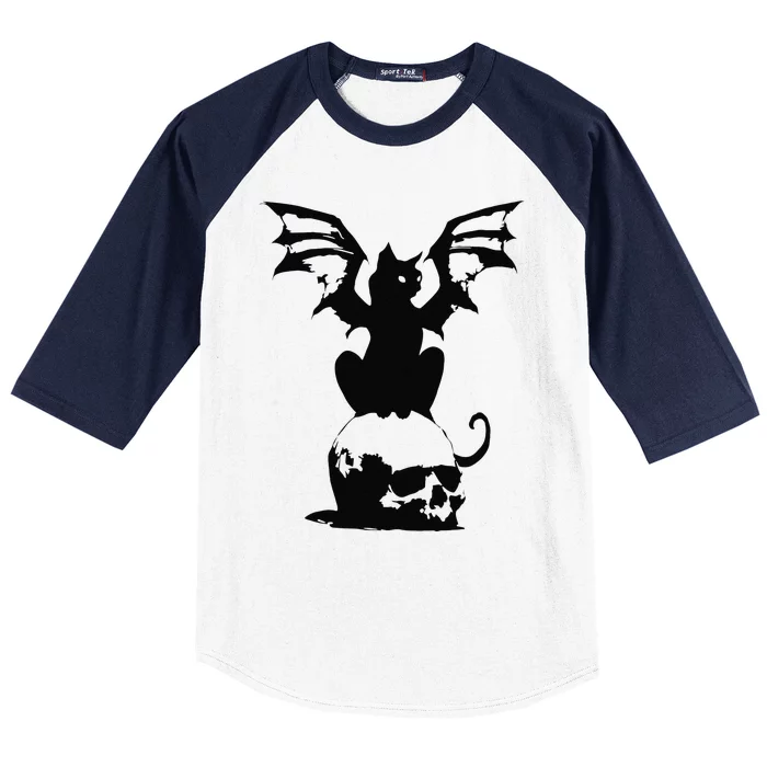 Black Cat Witchcraft Halloween Skull Witch Scary Gift Baseball Sleeve Shirt