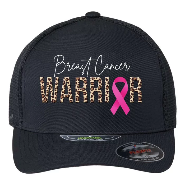 Breast Cancer Warrior Pink Ribbon Cheetah Flexfit Unipanel Trucker Cap