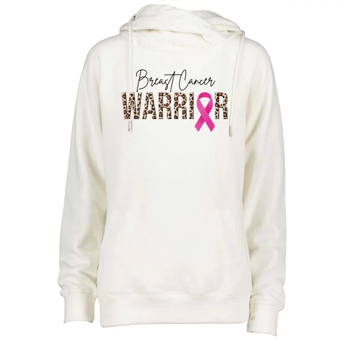 Breast Cancer Warrior Pink Ribbon Cheetah Womens Funnel Neck Pullover Hood