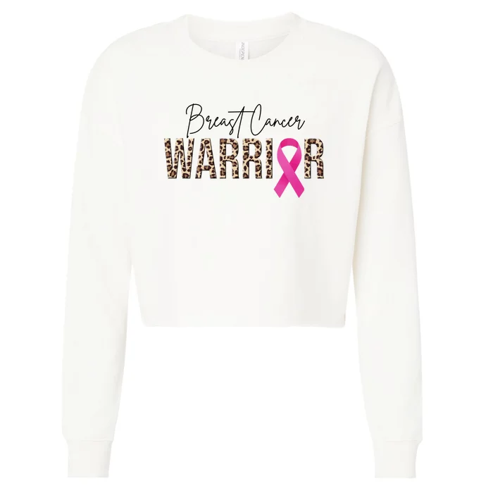 Breast Cancer Warrior Pink Ribbon Cheetah Cropped Pullover Crew