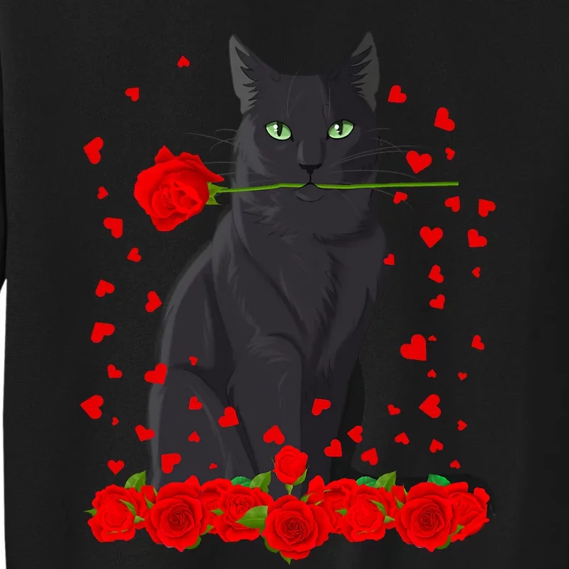 Black Cat With Red Roses Valentine's Day Design Sweatshirt