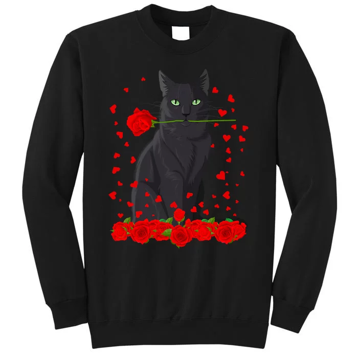 Black Cat With Red Roses Valentine's Day Design Sweatshirt