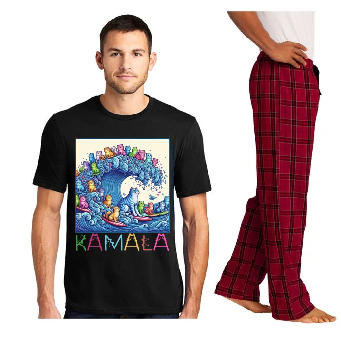 Blue Cats Wave For Kamala Funny Cat Lady Gift Pajama Set