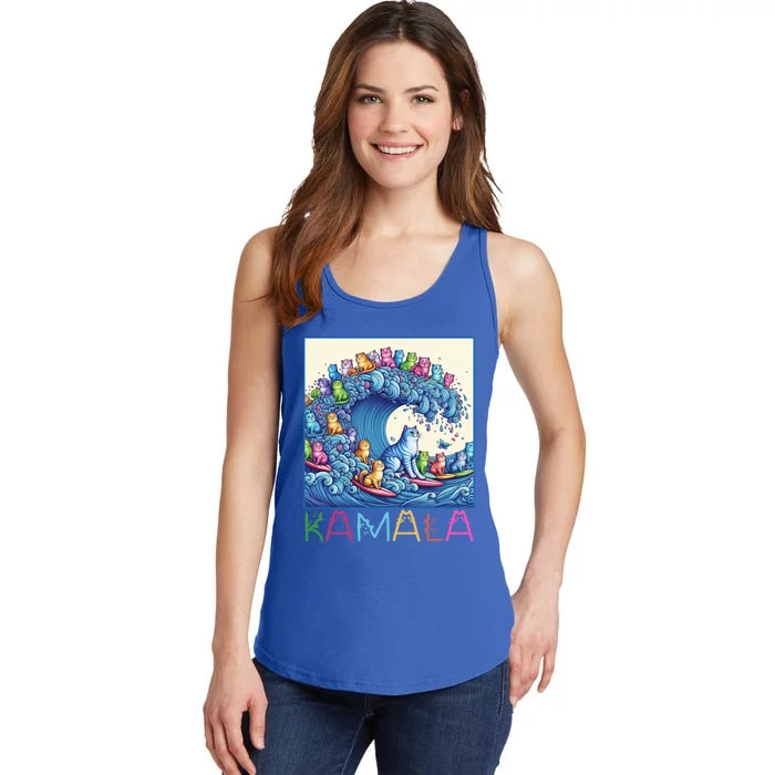 Blue Cats Wave For Kamala Funny Cat Lady Gift Ladies Essential Tank