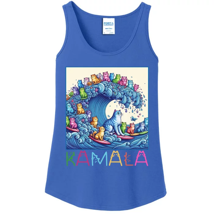 Blue Cats Wave For Kamala Funny Cat Lady Gift Ladies Essential Tank