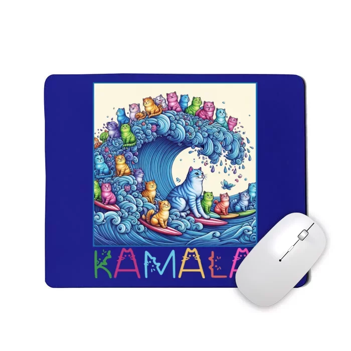 Blue Cats Wave For Kamala Funny Cat Lady Gift Mousepad