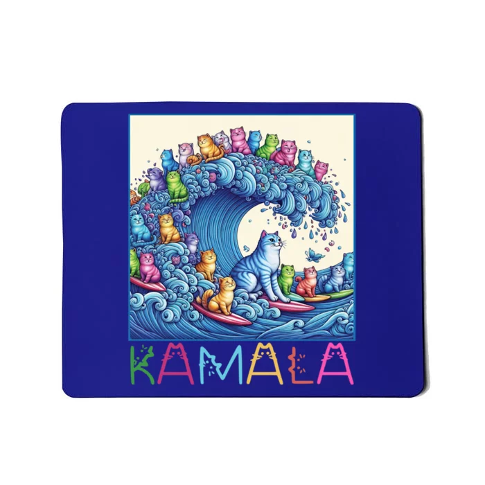 Blue Cats Wave For Kamala Funny Cat Lady Gift Mousepad