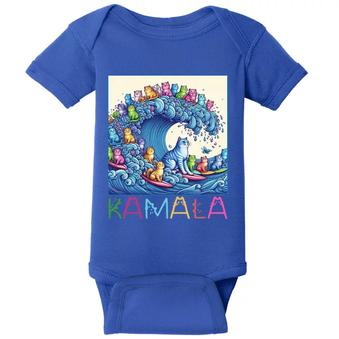 Blue Cats Wave For Kamala Funny Cat Lady Gift Baby Bodysuit