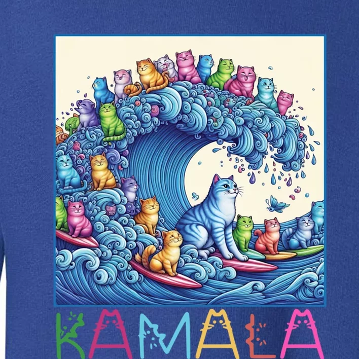 Blue Cats Wave For Kamala Funny Cat Lady Gift Toddler Sweatshirt