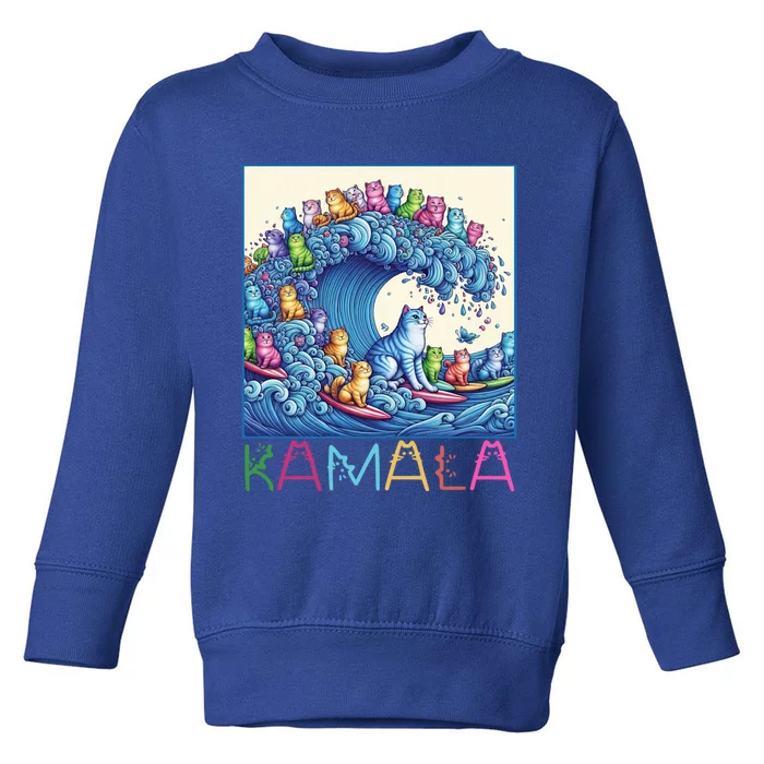 Blue Cats Wave For Kamala Funny Cat Lady Gift Toddler Sweatshirt