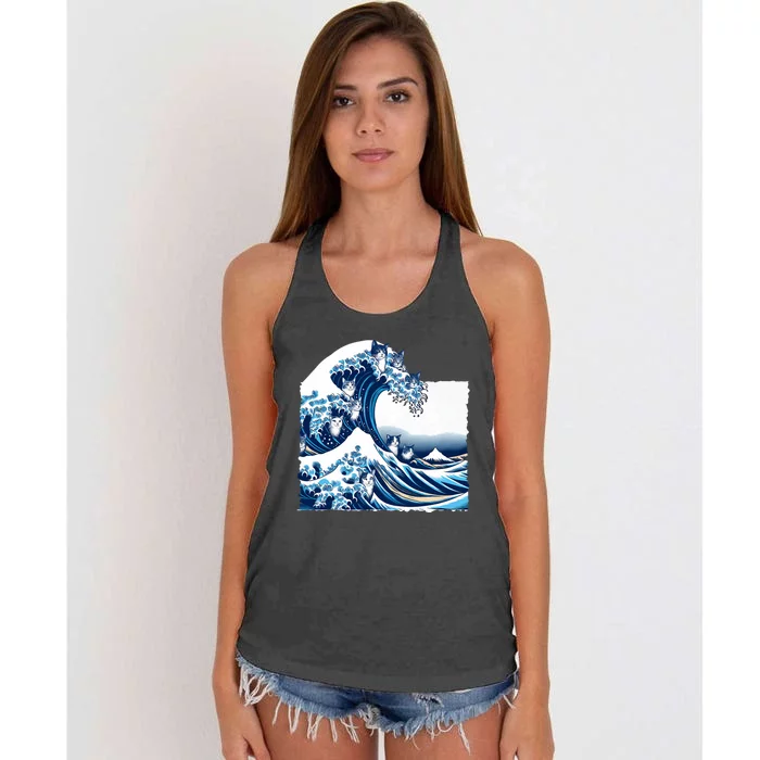 Blue Cats Wave For Kamala Funny Cat Owners Kamala Harris Women's Knotted Racerback Tank