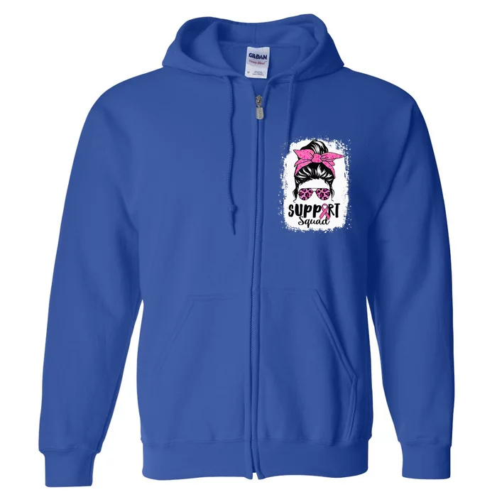 Breast Cancer Warrior Support Squad Messy Bun Pink Ribbon Full Zip Hoodie