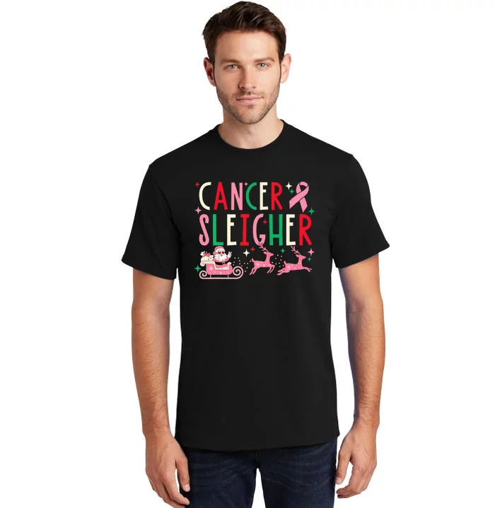 Breast Cancer Xmas Pink Ribbon Santa Sleigh Reindeer Tall T-Shirt