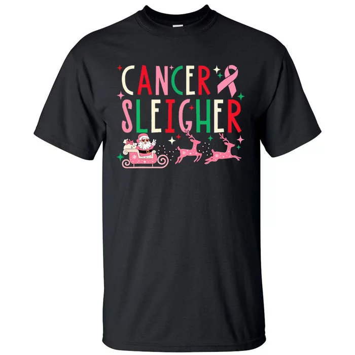 Breast Cancer Xmas Pink Ribbon Santa Sleigh Reindeer Tall T-Shirt