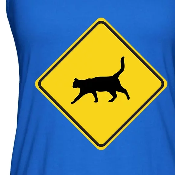 Black Cat Xing Sign Gift Yellow Crossing Funny Gift Ladies Essential Flowy Tank