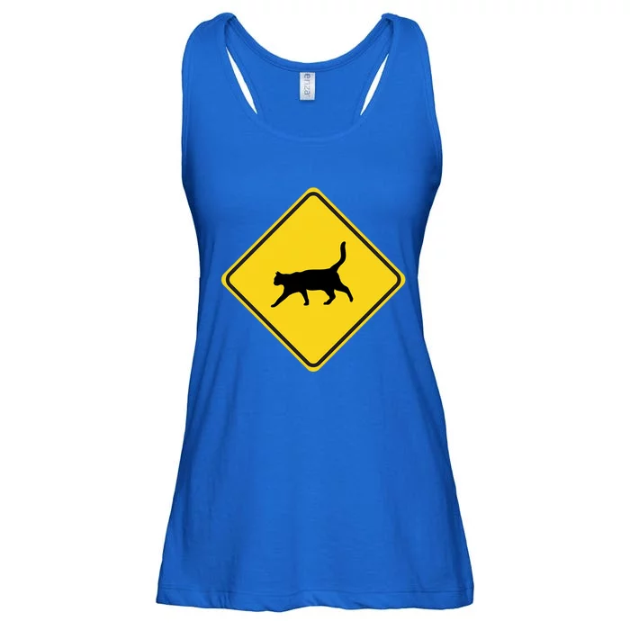 Black Cat Xing Sign Gift Yellow Crossing Funny Gift Ladies Essential Flowy Tank