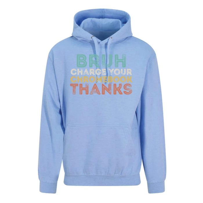 Bruh Charge Your Chromebook Thanks Funny Teachers Cute Gift Unisex Surf Hoodie