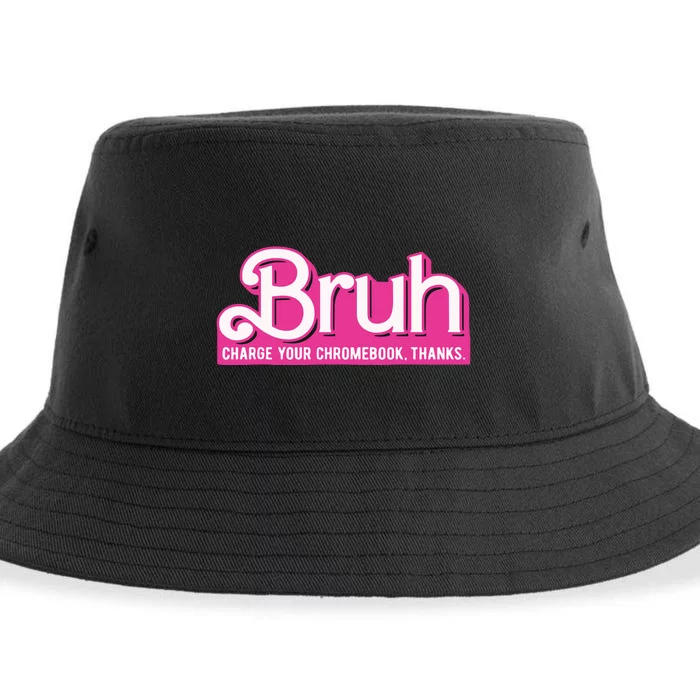 Bruh Charge Your Chromebook Thanks Pink Sustainable Bucket Hat