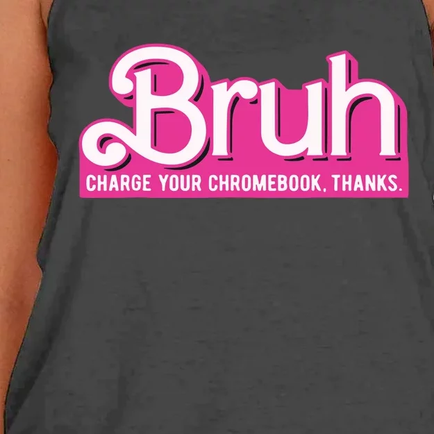 Bruh Charge Your Chromebook Thanks Pink Women's Knotted Racerback Tank