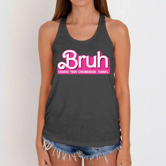 Bruh Charge Your Chromebook Thanks Pink Women's Knotted Racerback Tank