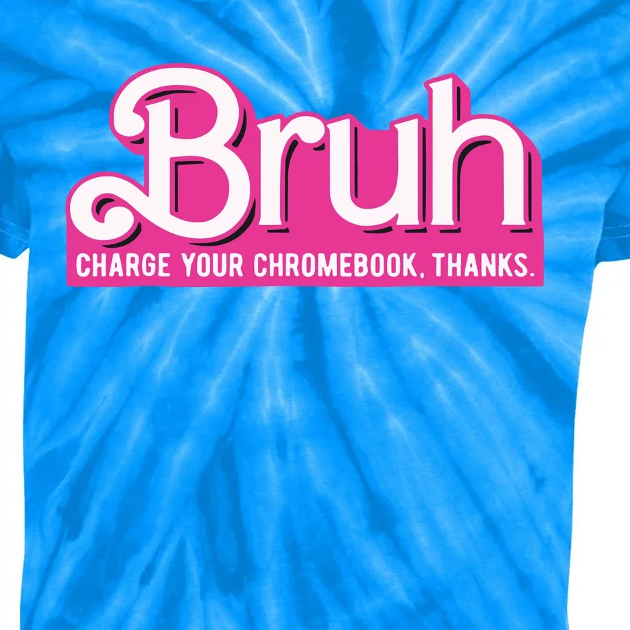 Bruh Charge Your Chromebook Thanks Pink Kids Tie-Dye T-Shirt